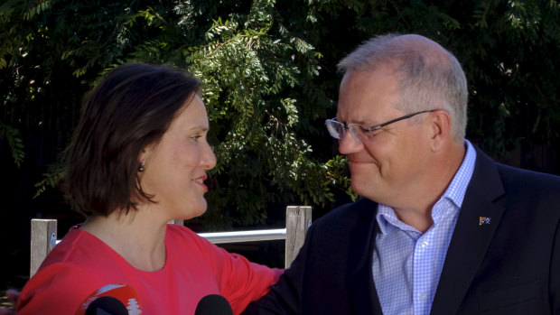 Prime Minister Scott Morrison with Ms O'Dwyer at the announcement of her departure.