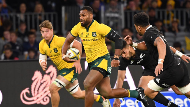 Beast mode: Samu Kerevi was at his rampaging best against New Zealand in Bledisloe I in Perth.