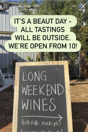 Margaret River winery Blind Corner posted this to social media before the WA government clarified the rules.