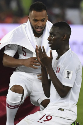 Qatar's Almoez Ali and Ahmed Fathi.