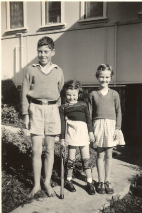 Gillian Thomas, centre,  with her brother Richard and her sister Jacqueline.  Jacqueline and Gillian both contracted polio in 1950 but Gillian’s case was far more severe, causing paralysis. 