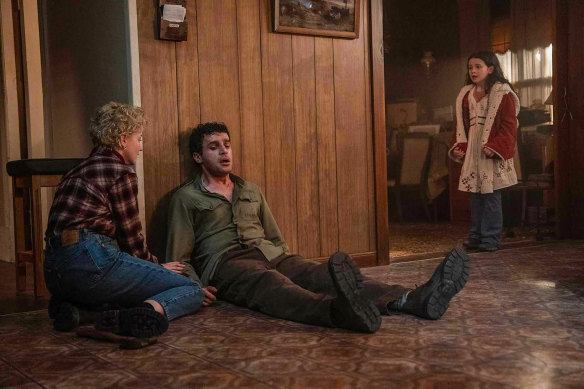 Family trouble: Julia Garner, Christopher Abbott and Matilda Firth in Wolf Man.