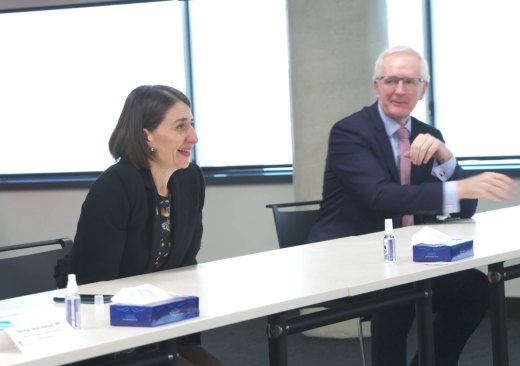 NSW Premier Gladys Berejiklian met the delegation at RFS headquarters on Friday.