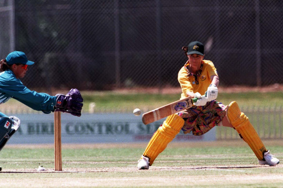 Australian captain Belinda Clark playing against New Zealand at Bankstown Oval in 1997.