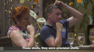 Pauline Hanson, seen next to her chief of staff James Ashby, says there are 'questions' about Port Arthur in a secretly recorded video.