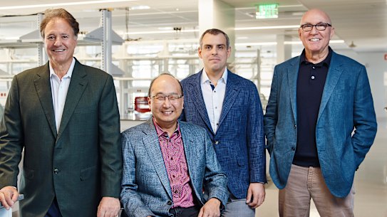 Stephen Pagliuca, the Boston Celtics owner, Keith Joung, one of Arena’s newest hires, Thomas Cahill, a Boston venture capitalist, and Stuart Schreiber, a longtime Harvard-affiliated researcher who quit to be Arena’s lead scientist, at Arena BioWorks