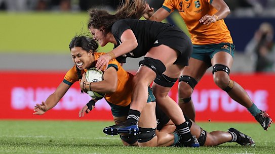 Atasi Lafai is tackled at Eden Park on Saturday.