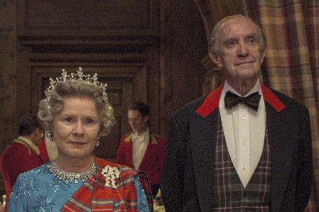 Imelda Staunton as Queen Elizabeth II and Jonathan Pryce as Prince Philip in The Crown.