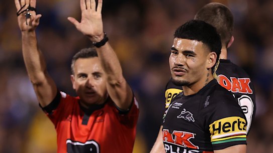 Taylan May is sent to the sin bin.