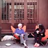 Russell Jack and Annalisa Capurro with Russell’s dog Geordie on the Jack House deck.