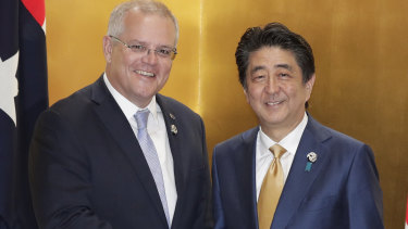 Australian Prime Minister Scott Morrison and Japanese Prime Minister Shinzo Abe pictured in June last year. 