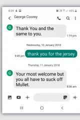 The crude text message sent by George Coorey in 2018.