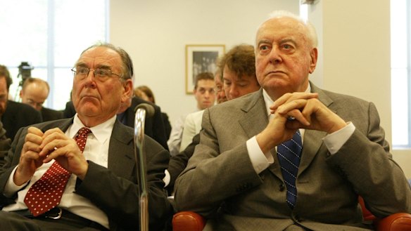 May well they despair ... speechwriter Graham Freudenberg with former prime minister Gough Whitlam in 2005. 
