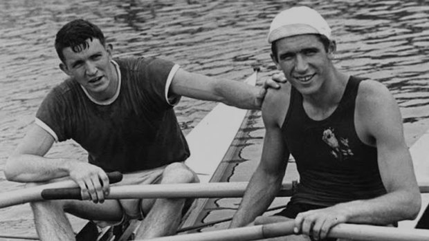 Sam Mackenzie, with his archrival and lifelong friend, triple Olympic champion Vyacheslav Ivanov (circa. 1960).