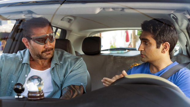 Dave Bautista, left, and Kumail Nanjiani in the tediously unfunny Stuber. 