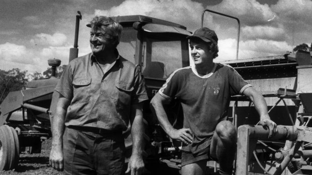 Jim Daniher, pictured on his farm, with fourth son Chris in 1984.