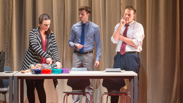Fiona Victoria Hopkins (left, with Ethan Gibson, centre, and Craig Alexander) is 'a deepy believable' Jacinta Ferrier. 