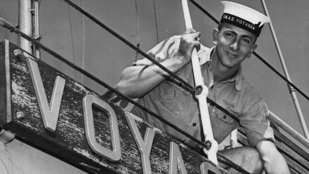 Able Seaman Herbert Jacobson, of Dubbo, New South Wales, helps keep H.M.A.S. Voyager "ship shape", 1961.