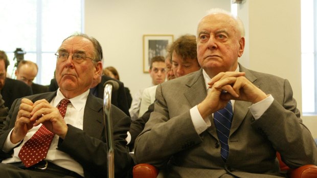 May well they despair ... speechwriter Graham Freudenberg with former prime minister Gough Whitlam in 2005. 