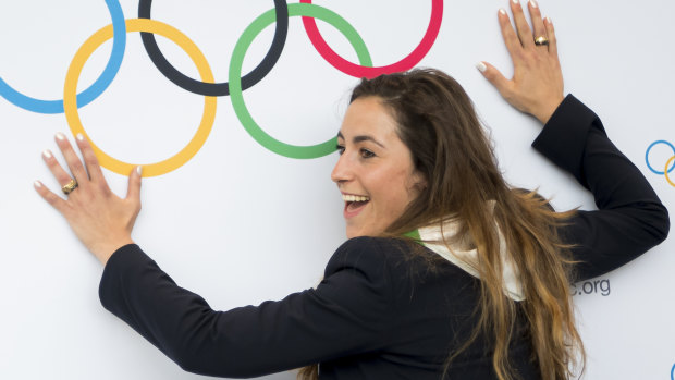 Climbing the walls: Italian skier Sofia Goggia smiles after IOC president Thomas Bach announced Milan-Cortina as the winner.