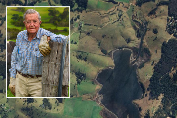 Dr Kenneth Doust and an aerial view of part of Central Tilba.