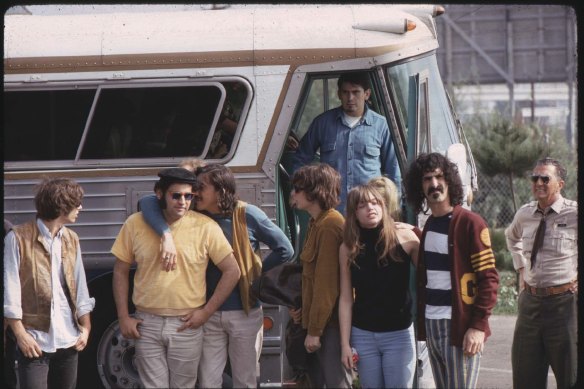 Frank Zappa with Gail Zappa and The Mothers of Invention on the road.