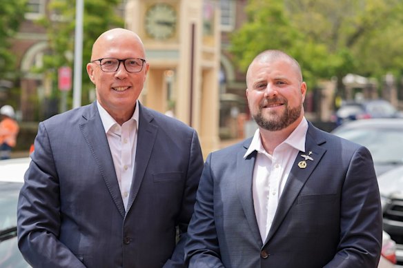 Opposition Leader Peter Dutton with the former Liberal candidate for Whitlam, Benjamin Britton, in January.
