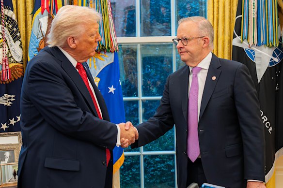 Donald Trump and Anthony Albanese meet in the White House.