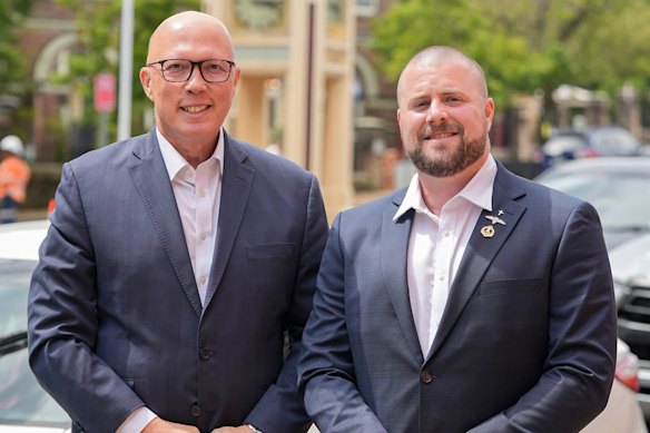 Opposition Leader Peter Dutton with the former Liberal candidate for Whitlam Benjamin Britton in January.