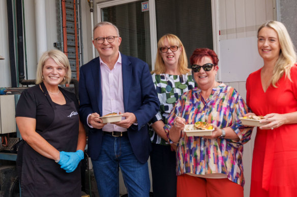 Anthony Albanese enjoying grilled salmon and potato salad at Devonport last weekend.