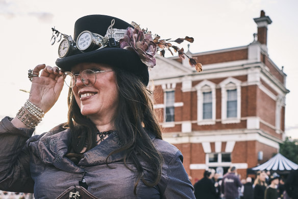 The Wimmera Steampunk Festival in Dimboola includes a costumed street party on Saturday, but also features plays, art exhibitions and machinery displays.
