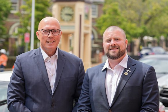 Opposition Leader Peter Dutton with the former Liberal candidate for Whitlam Benjamin Britton in January.