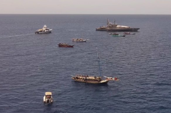 The Maritime Border Command (MBC) operation, seen driving illegal foreign vessels from the Rowley Shoals in 2020.