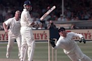 Ian Healy catches Alec Stewart off Shane Warne's bowling at Trent Bridge in 1997. 