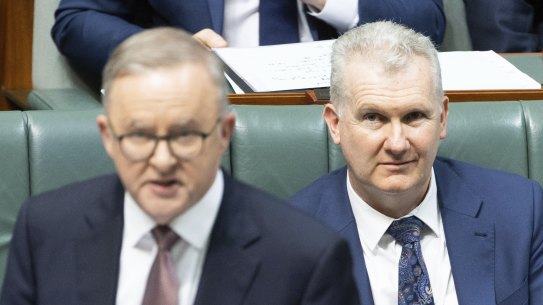 Prime Minister Anthony Albanese and Minister for Employment and Workplace Relations Tony Burke during Question Time at Parliament House.