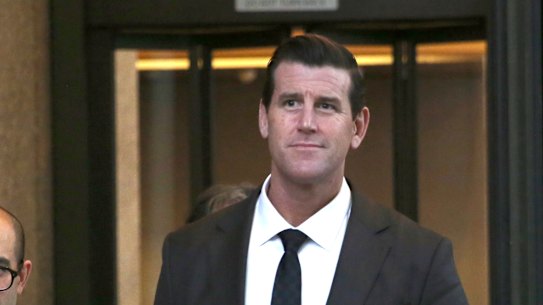 Victoria Cross recipient Ben Robert-Smith leaves the Federal Law Courts, Sydney. 