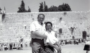 Esther Fiszman with husband Sam at the Wailing Wall in Jerusalem.