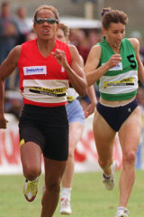 Cathy Freeman wins the 400m handicap race at Stawell in 1996.