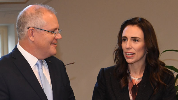 Prime Minister of Australia Scott Morrison (left) and Prime Minister of New Zealand Jacinda Ardern meet in Melbourne in July 2019.