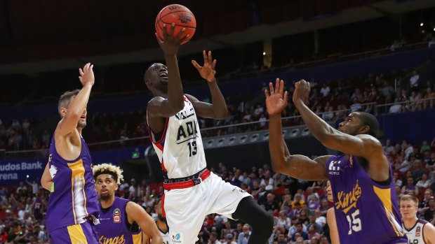 Free run: Majok Deng of the 36ers shoots as Adelaide put on a big score against the Kings.