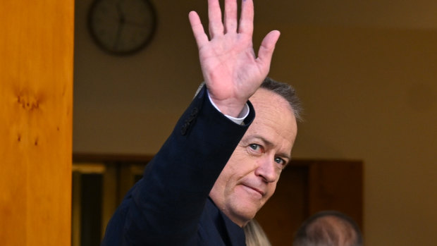 Farewell: Bill Shorten leaves the press conference announcing his departure on Thursday.