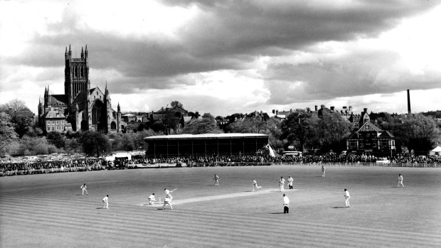 Bill Lawry batting during an Australian county match against Worcestershire.