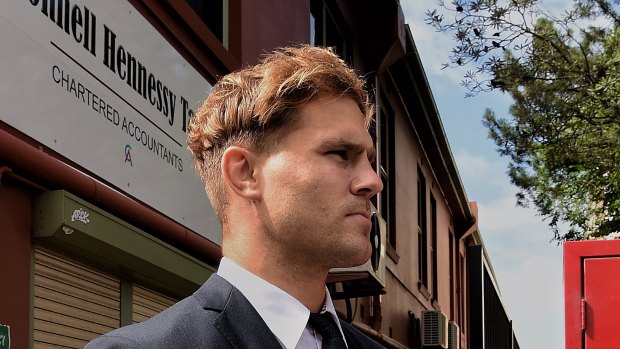 St George Illawarra player Jack de Belin outside the NSW District Court in Wollongong.