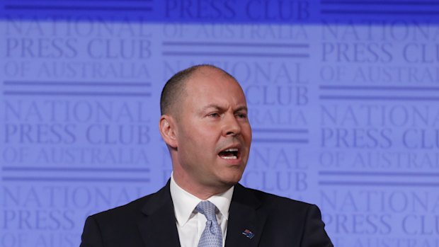 Treasurer Josh Frydenberg gives his budget address at the National Press Club on Wednesday.