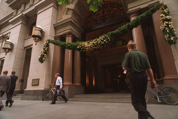 Christmas decorations adorn the entrance to 333 Collins Street.