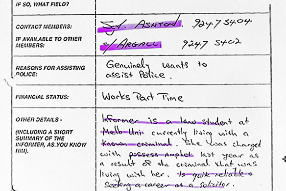 Gobbo's 1995 original informer registration form.