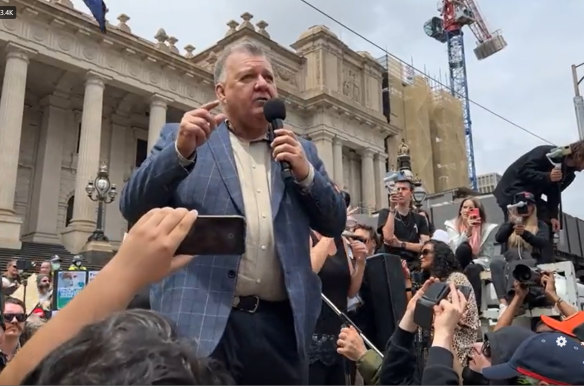 Craig Kelly spoke to protesters on Saturday.