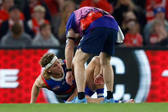 Bulldogs will not know the extent of damage to Aaron Naughton’s right knee until after he undergoes scans on Friday.