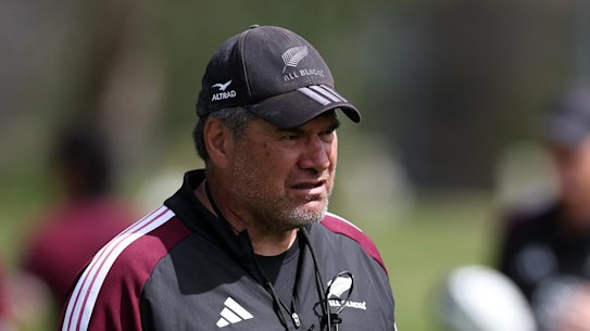 All Blacks coach Dave Rennie watches on during an All Blacks training session at North Harbour Stadium.