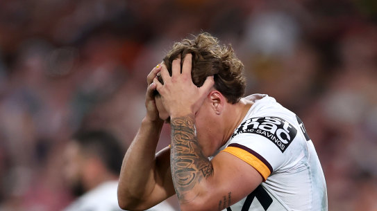 Reece Walsh shows his frustrations after the Broncos’ opening 20 minutes.